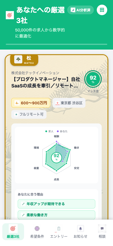 アプリ画面（厳選3社）